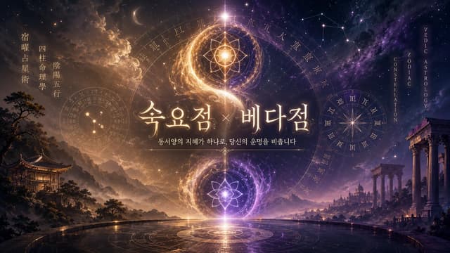 나크샤트라 결정판 — 동양 별자리 문양과 인도 만다라가 교차하는 밤하늘 이미지